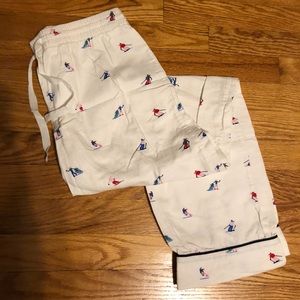 White Flannel Gap Pajama Pants with Skiers Pattern